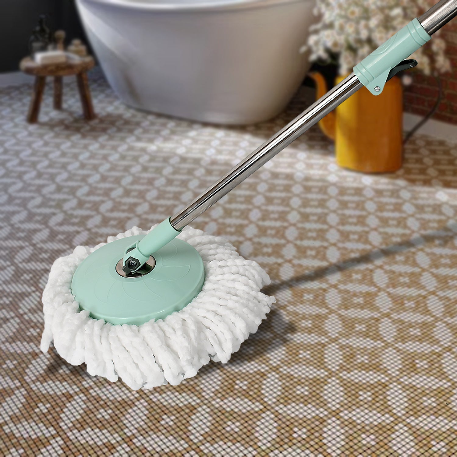 8084 Ganesh Quick Spin Mop Steel Spin, Bucket Floor Cleaning, Easy Wheels & Big Bucket, Floor Cleaning Mop With Bucket, 2 Micro fiber head / Refill 8084 Ganesh Quick Spin Mop Steel Spin, Bucket Floor Cleaning, Easy Wheels & Big Bucket, Floor Cleaning Mop With Bucket, 2 Micro fiber head / Refill
